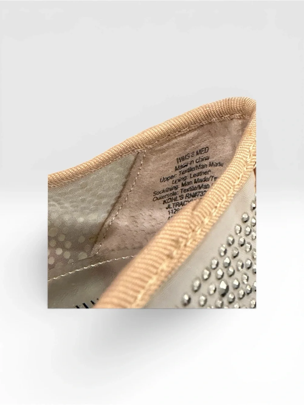 Jennifer Lopez Silver Rhinestone Pointed Toe Ballet Flats with Tan Trim